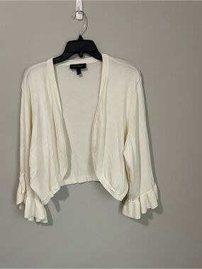 Lane Bryant Ivory Open-Front Ruffle Sleeve Shrug